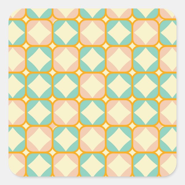 Seamless retro pattern with rounded squares square sticker (Front)