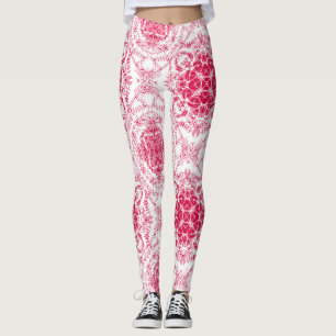Seamless retro romantic pink white lace ornamental leggings
