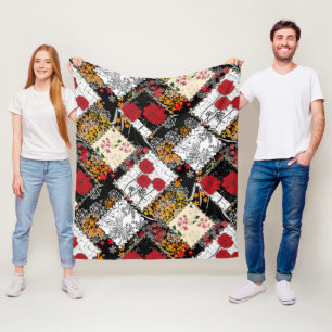 Seamless retro vintage patchwork quilting patches fleece blanket