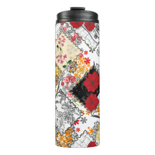 Seamless retro vintage patchwork quilting patches thermal tumbler