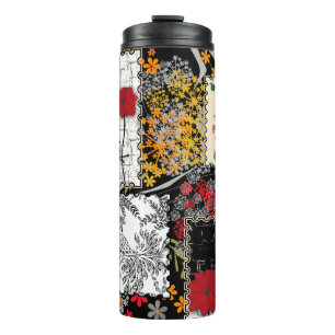 Seamless retro vintage patchwork quilting patches thermal tumbler