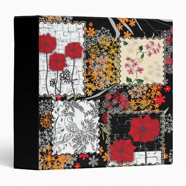 Seamless retro vintage patchwork quilting poppies binder (Front/Spine)