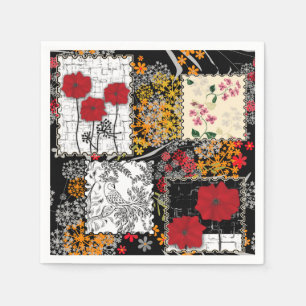 Seamless retro vintage patchwork quilting poppies napkin