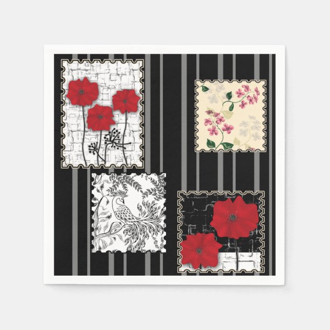 Seamless retro vintage patchwork quilting poppies napkin (Front)