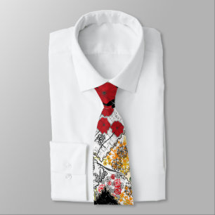 Seamless retro vintage patchwork quilting poppies tie