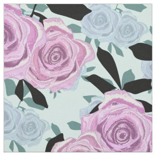 Seamless retro vintage pink blue roses flowers pat fabric