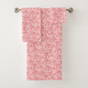 Seamless Ribbon Pattern In Charm And Tea Rose Pink Bath Towel Set