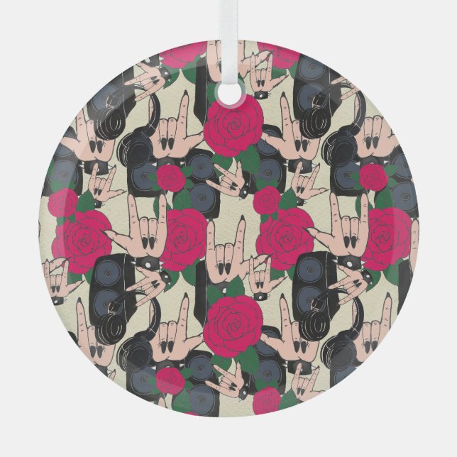 Seamless rock music, abstract pattern. glass ornament (Front)