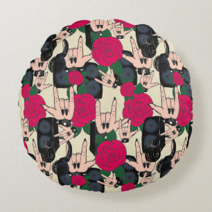 Seamless rock music, abstract pattern. round pillow