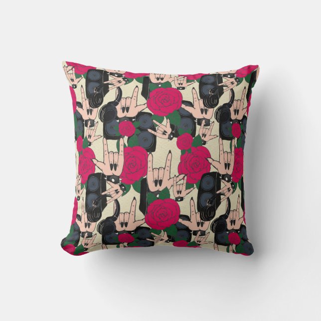 Seamless rock music, abstract pattern. throw pillow (Front)