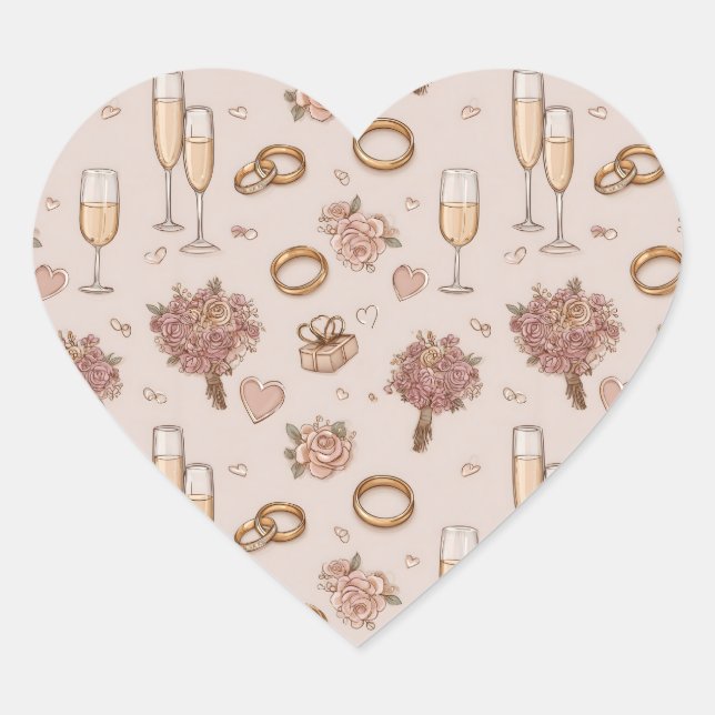 Seamless Romantic Wedding Pattern Heart Sticker (Front)