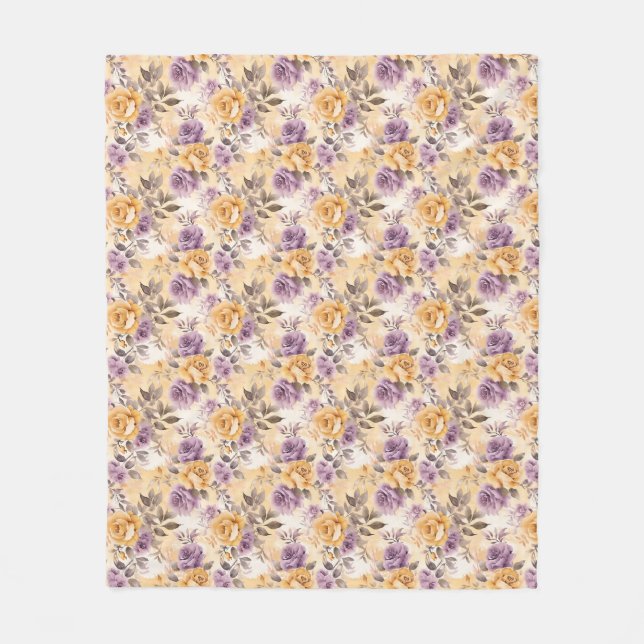 Seamless Rose In Yellow, Purple, and Lavender Fleece Blanket (Front)