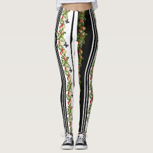 Seamless rowanberry berry flowers floral butterfly leggings
