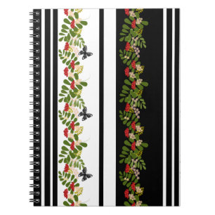 Seamless rowanberry berry flowers floral butterfly notebook