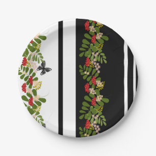 Seamless rowanberry berry flowers floral butterfly paper plate