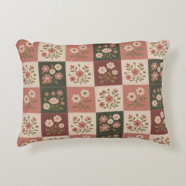 Seamless Rustic Floral Patchwork Accent Pillow (Front)