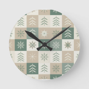 Seamless Scandinavian Christmas tree pattern Round Clock