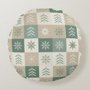 Seamless Scandinavian Christmas tree pattern Round Pillow