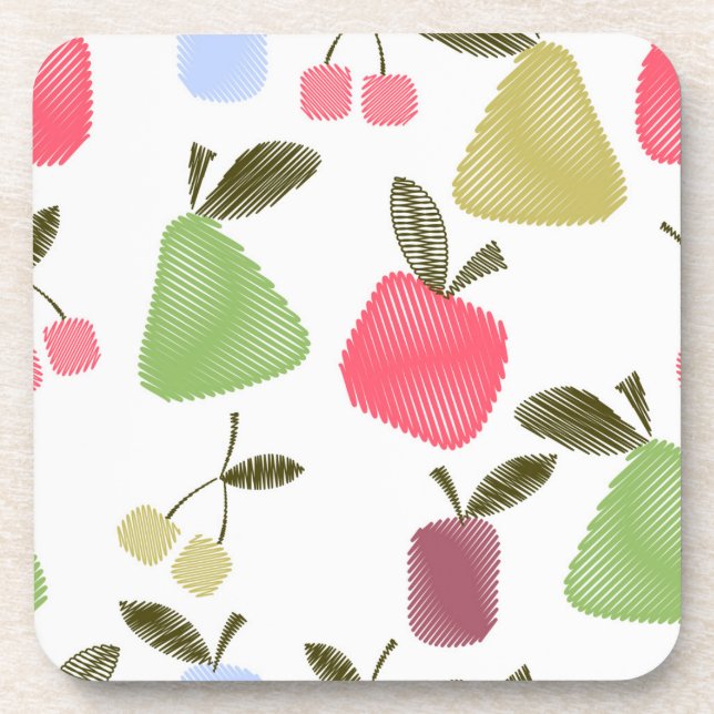 Seamless scratched cartoon fruits apples pears che coaster (Front)