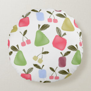 Seamless scratched cartoon fruits apples pears che round pillow