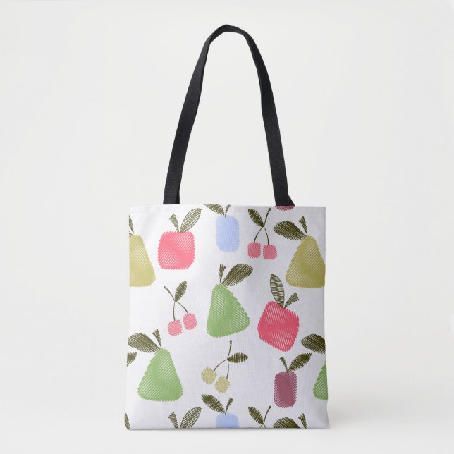 Seamless scratched cartoon fruits apples pears che tote bag (Front)