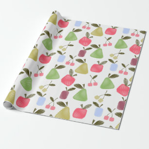 Seamless scratched cartoon fruits apples pears che wrapping paper