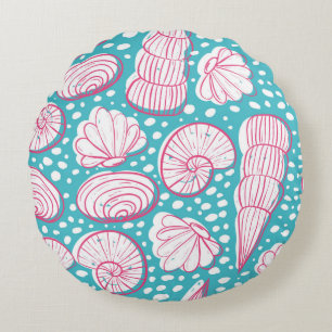 Seamless sea pattern with different shells. Vintag Round Pillow