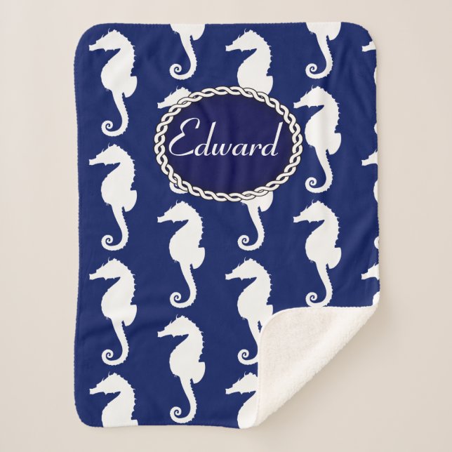 Seamless Seahorse Pattern Sherpa Blanket (Front)