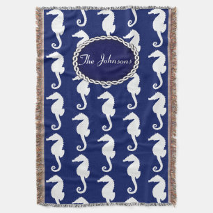 Seamless Seahorse Pattern Throw Blanket