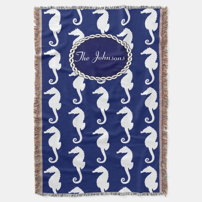 Seamless Seahorse Pattern Throw Blanket (Front Vertical)