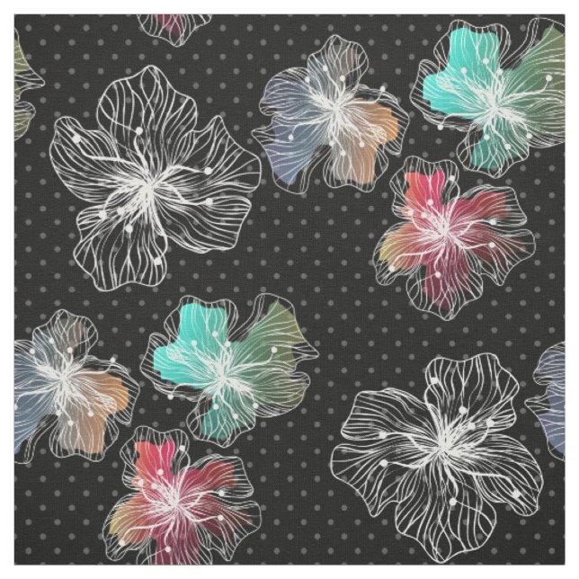Seamless sketched lined flowers abstract modern pa fabric (Swatch)