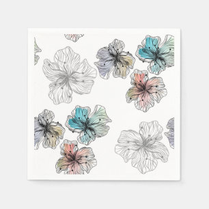 Seamless sketched lined flowers abstract modern pa napkin