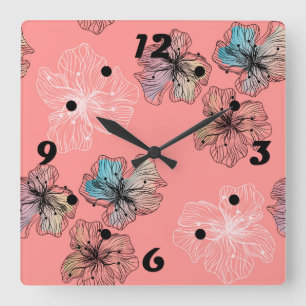 Seamless sketched lined flowers abstract modern pa square wall clock