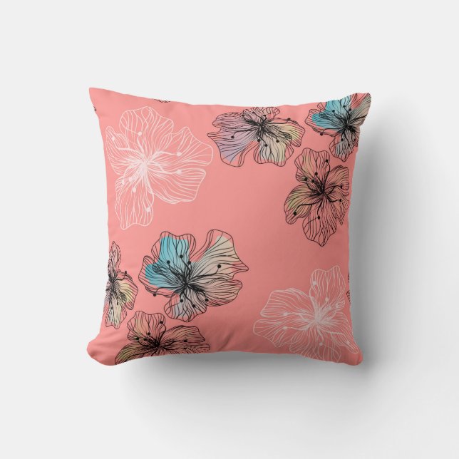 Seamless sketched lined flowers abstract modern pa throw pillow (Front)