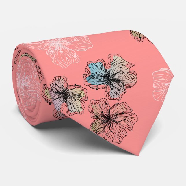 Seamless sketched lined flowers abstract modern pa tie (Rolled)