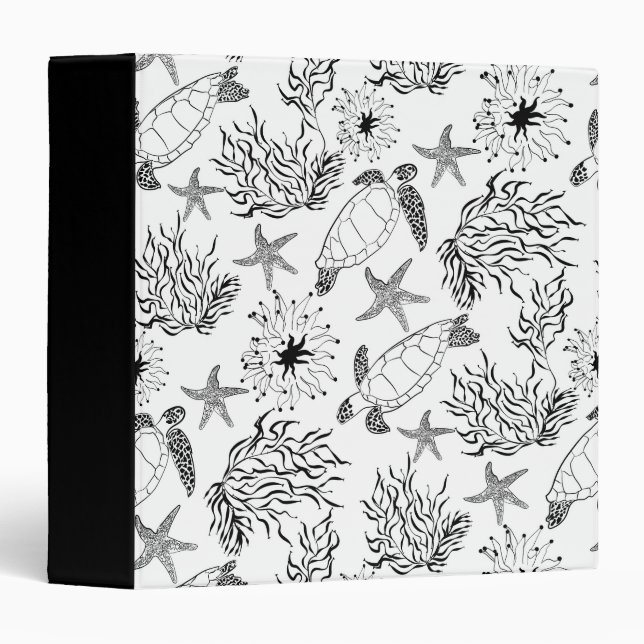 Seamless sketched marine sea ocean turtl plants se binder (Front/Spine)