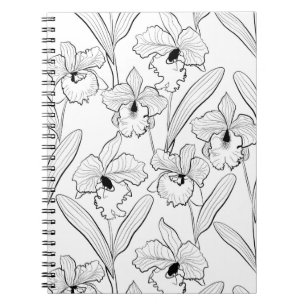 Seamless sketched orchid cattleya flowers tropical notebook