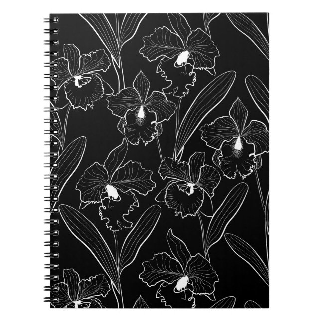 Seamless sketched orchid cattleya flowers tropical notebook (Front)