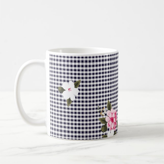 Seamless small checks and flower patternabstract,  coffee mug (Left)