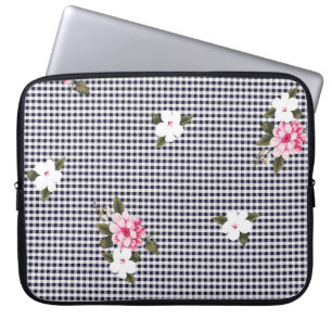 Seamless small checks and flower patternabstract, laptop sleeve