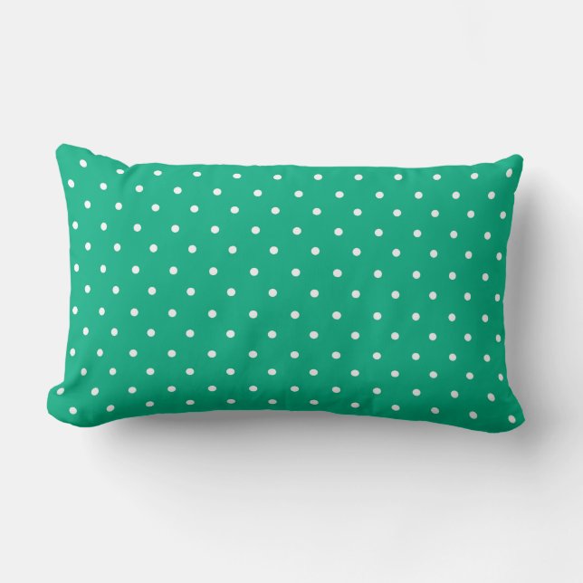 Seamless solid teal polka dot pattern lumbar pillow (Front)