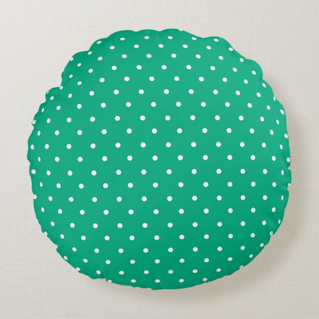 Seamless solid teal polka dot pattern round pillow (Front)