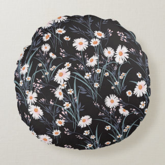 Seamless spring floral pattern with daisies round pillow