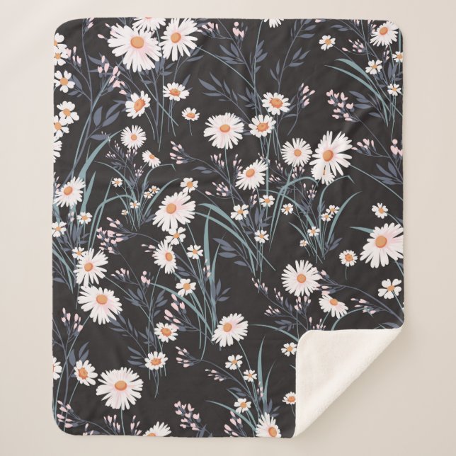 Seamless spring floral pattern with daisies sherpa blanket (Front)