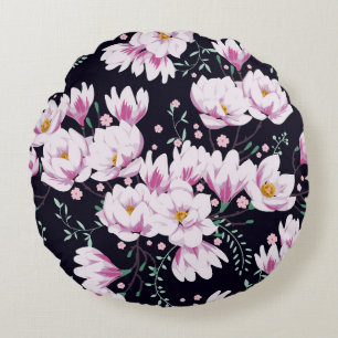 Seamless spring pattern with magnolias. round pillow
