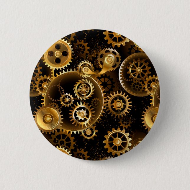 Seamless Steampunk Brass Gears 2 Inch Round Button (Front)
