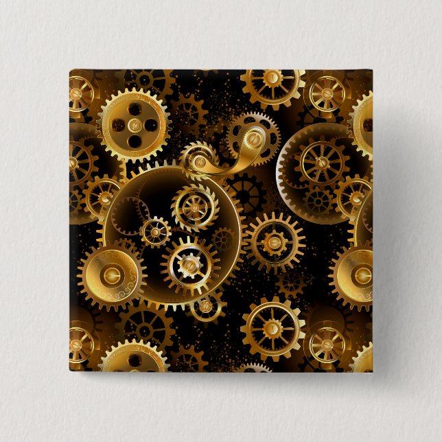 Seamless Steampunk Brass Gears 2 Inch Square Button (Front)