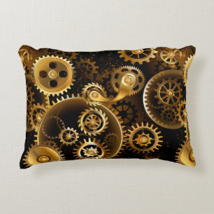 Seamless Steampunk Brass Gears Accent Pillow