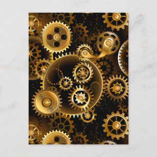 Seamless Steampunk Brass Gears Announcement Postcard