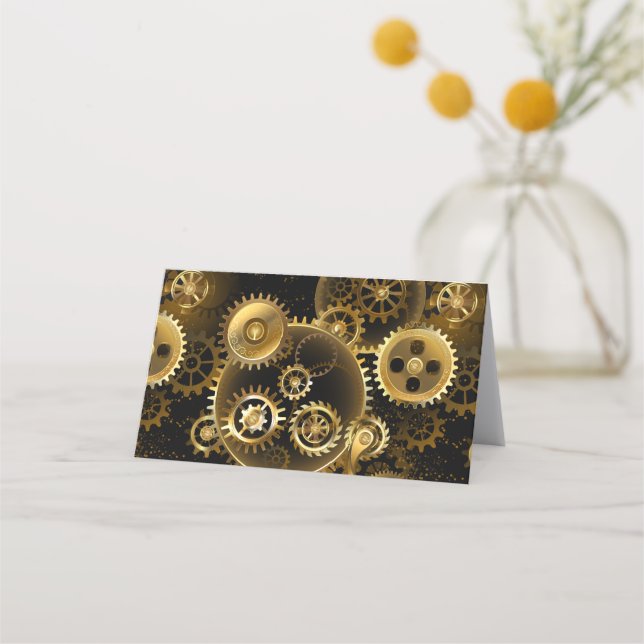 Seamless Steampunk Brass Gears Appointment Card (Front)